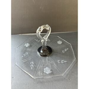 Vintage Tidbit Sandwhich Tray Etched Charcuterie Glass Clear MCM Deco Cottage